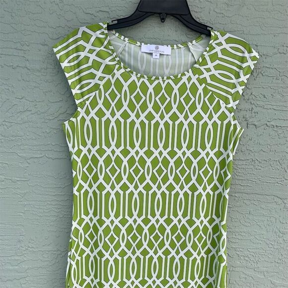 Jean-Pierre Klifa Daphne Dress M Green Geometric Knee Length Cap Sleeve - Picture 6 of 10